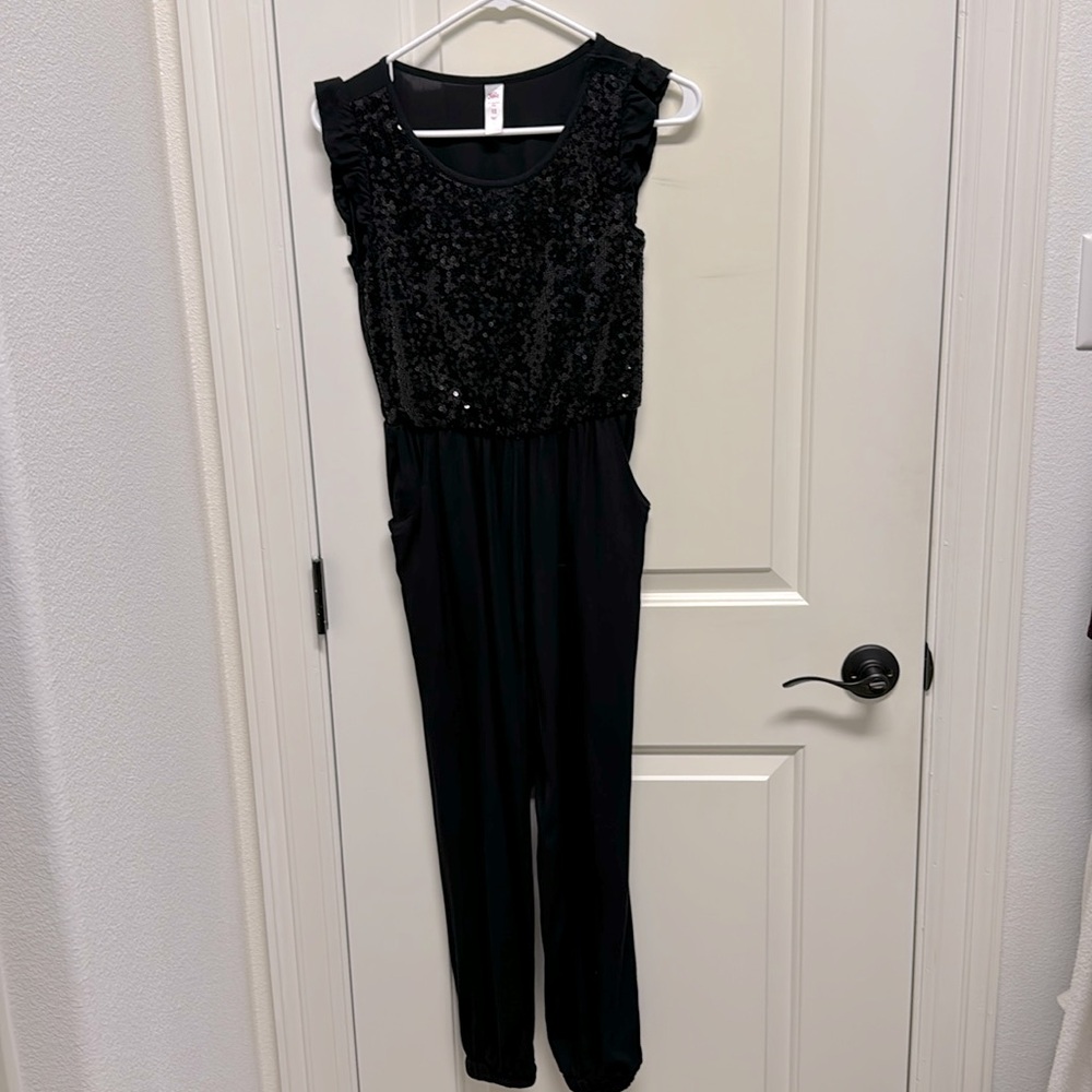Girls black sequin jumpsuit size 12